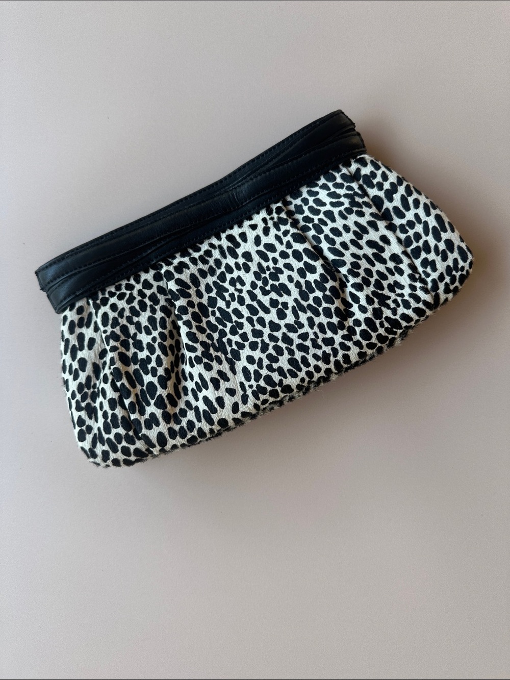 Ann Taylor Black and White Leopard-Print Pleated Wristlet
